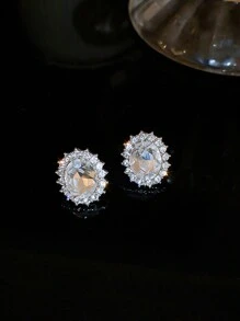 1pair Extra Sparkly Big Cubic Zirconia Dove Egg Stud Earrings For Women