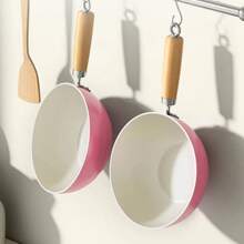 Sartén wok antiadherente pequeña para cocinar en el hogar, olla de fondo plano apta para cocina de inducción y de gas, adecuada para cocinar fideos, sopas y mariscos - Rosa - Ver 1