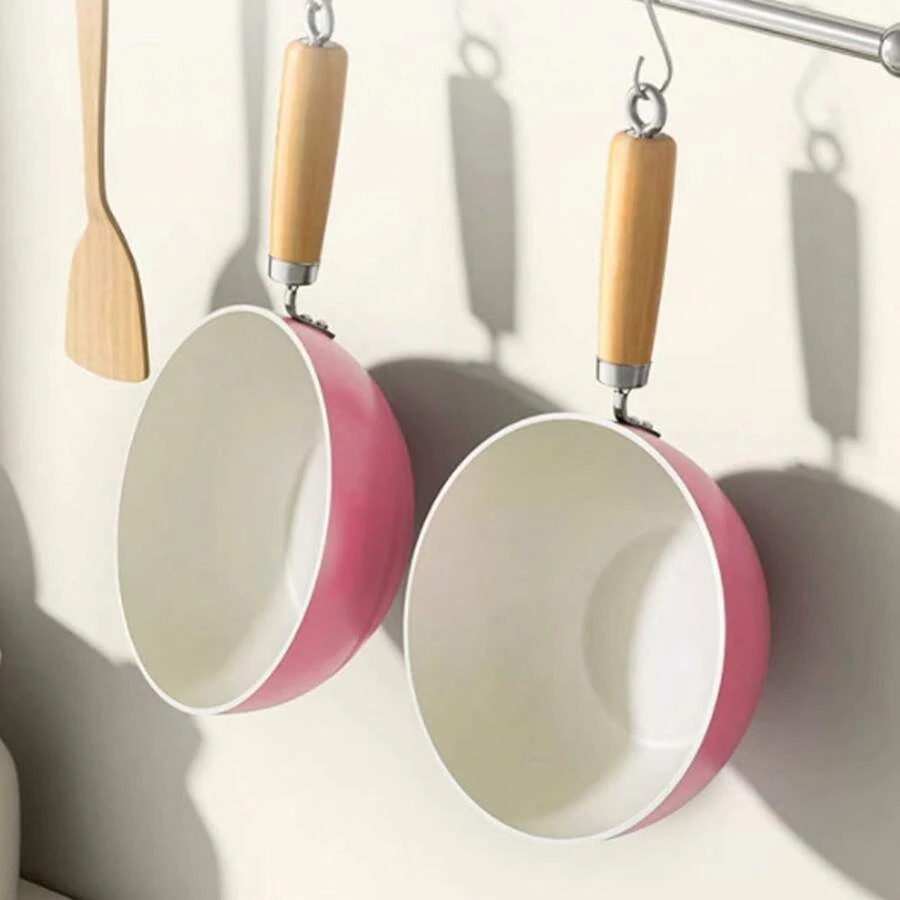 Sartén wok antiadherente pequeña para cocinar en el hogar, olla de fondo plano apta para cocina de inducción y de gas, adecuada para cocinar fideos, sopas y mariscos - Rosa - Ver 1