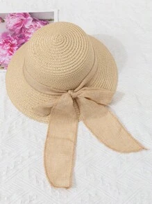 1 peça chapéu de sol respirável com laço de linho para crianças unissex, simples e moderno, adequado para atividades ao ar livre, praia, uso diário no verão - Multicolorido - Ver 10