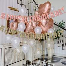 1pc 18/21/30/40/50/60 Rose Gold/Golden/Black/Champagne Glitter Happy Birthday Banner, Anniversary Party Decoration, Rose Gold Champagne Bottle Party Decoration,Christmas