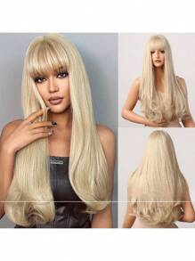 Peluca larga natural rizada beige, material resistente al calor, adecuada para uso diario - Beis - Ver 1