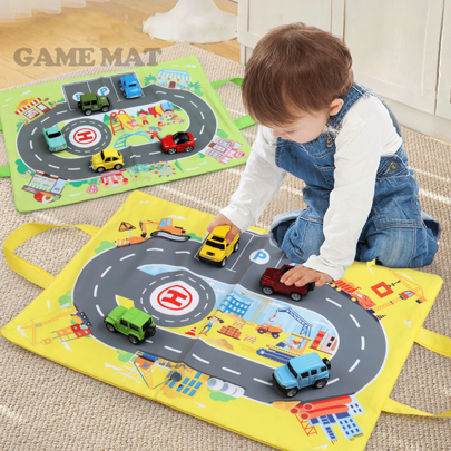 Geantă de transport pentru jucării pentru copii cu saltea de joacă, împerecheată cu covoraș de parcare pentru garaj Covoraș de joc, mașină de jucărie pentru copii, mini mașini