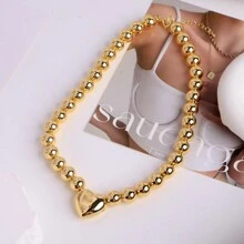 1 件大圆球珠心形吊坠项链女式金色银色心形珠子颈链项链珠宝礼物情人节 - 愛心 - 查看 5