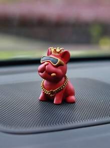 1pc Fashionable Crown French Bulldog Car Dashboard Decor, Rearview Mirror Hanging Ornament