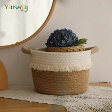 Yiuswoy Coș de depozitare țesut minimalist, coș decorativ în stil boem, coș de depozitare pentru baie, cutie organizator de birou pentru telefon, cosmetice, chei, telecomenzi, potrivit pentru baie, living, dormitor, birou, cămin, decor pentru casă - Multicolor - Vizualizare 4