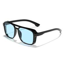 1 件装方形双桥蒸汽朋克有色镜片全框时尚眼镜，时尚海洋色眼镜，适合男士户外佩戴 - 無色 - 查看 10