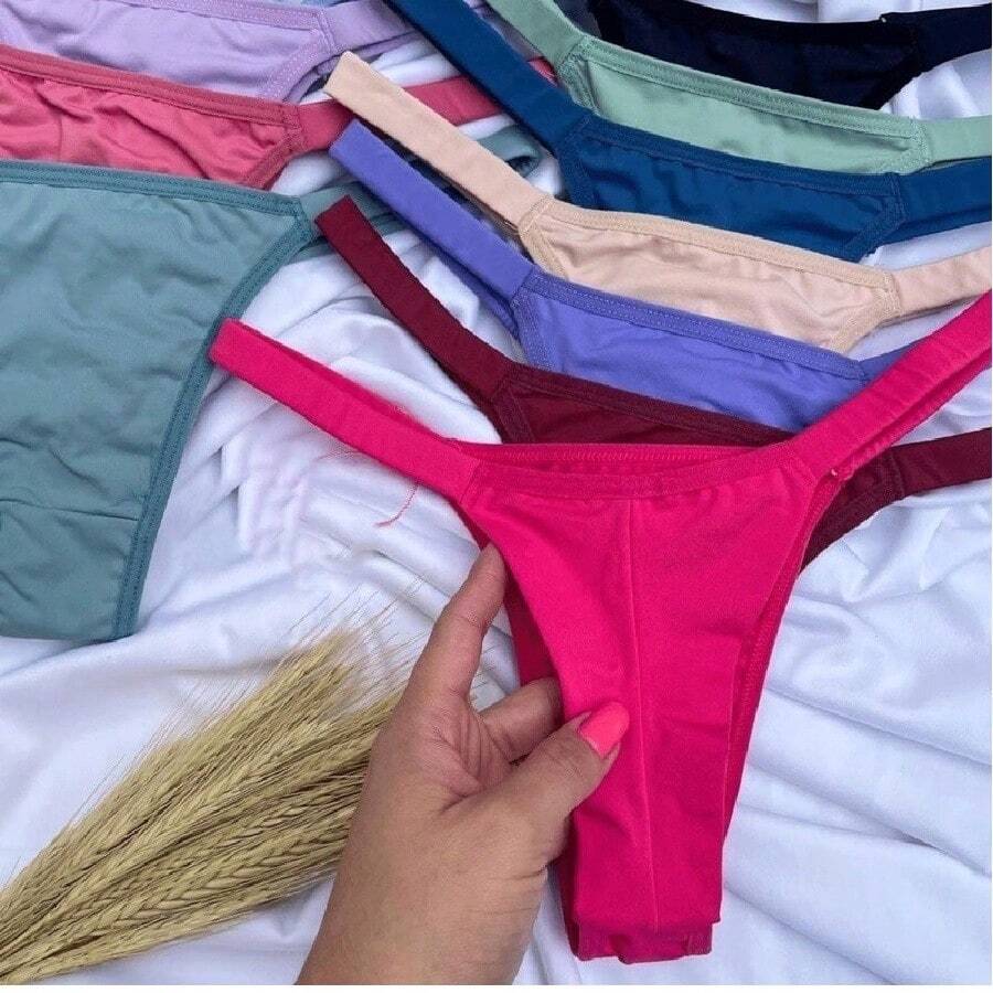 Kit 10 Calcinhas Fio dental Duplo de Poliester com Pala de Tirinha Colorida Tanga Feminina