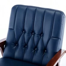 Mid Century  Single Armchair Sofa Accent Chair Retro Modern Solid Wood Armrest Accent Chair, Fabric Upholstered Wooden Lounge Chair  Navy - Navy+PU - View 21