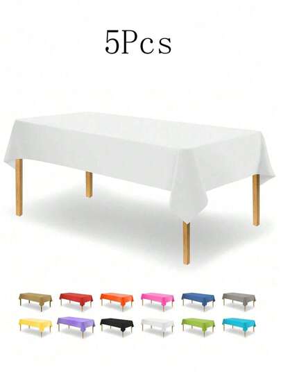5pcs Disposable Plastic Party Tablecloth Pe Birthday Dessert Table Cover Solid White For Party Decoration,Christmas