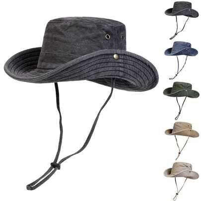 1 件装男士纯色渔夫帽，户外钓鱼徒步防晒宽边帽，适合春夏旅行、海滩