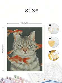 1 套愤怒的小猫和金鱼个性化 DIY 丙烯画套装，卧室墙壁装饰艺术品，送给朋友的最佳礼物，40*50 厘米 - 紅色 - 查看 2
