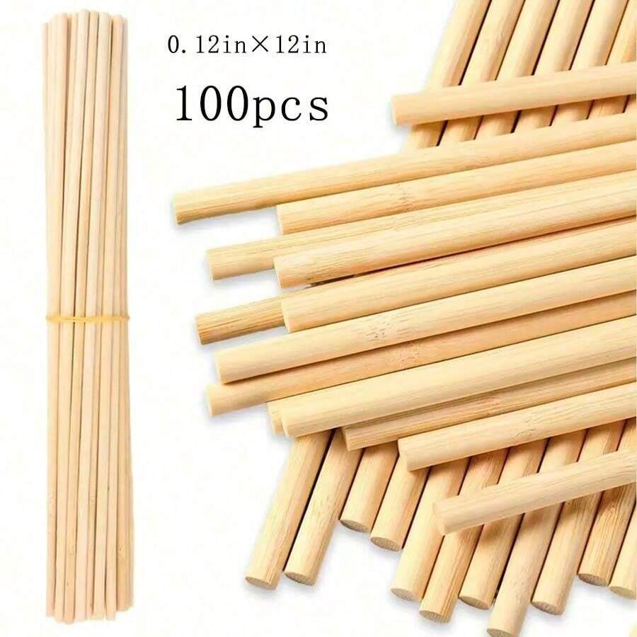 100 piezas/50 piezas Varillas de espiga de madera Varillas de madera sin acabado Varillas de bambú sin tratar - Para amantes de artesanías y bricolaje - Amarillo - Ver 1