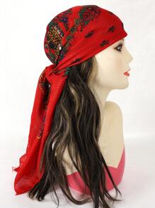 1pc Women Scarves Elegant Multi-Color Gilded Floral Printed Multifunctional Square Scarf, Ideal Gift Silk Scarves - Red - View 3