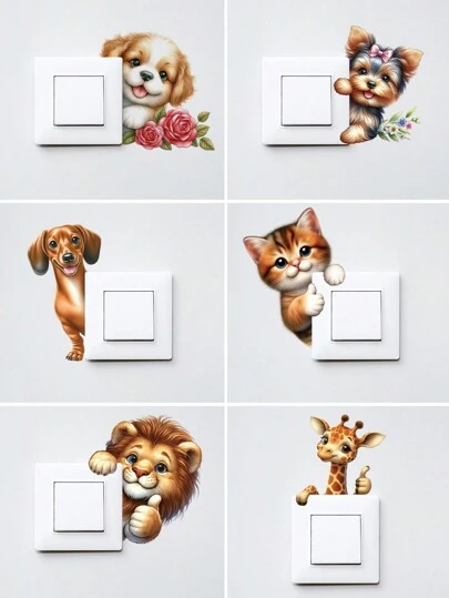1 Set de Pegatinas de interruptor de pared con diseño de animales lindos, Calcomanía 3D de vinilo divertida, Perfecta para dormitorio y baño, Fácil aplicación y remoción, Decoración del hogar estética, Artículos de decoración de habitación, Para decoración de Halloween, Decoración de otoño, Decoraciones de aula, Pegatina removible, Pegatinas, Calcomanía de pared, Calcomanía de vinilo para decoraciones del hogar, Artículos de decoración de primavera para refrescar su hogar, Pegatinas de decoración de festivales, Regalos