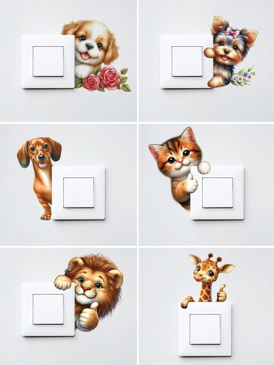 1pc Multi-Style Cute Animal Wall Switch Stickers, Fun 3D Vinyl Decals, Perfect For Bedroom, Bathroom, Easy To Apply And Remove, Aesthetic Home Decor, Room Decoration