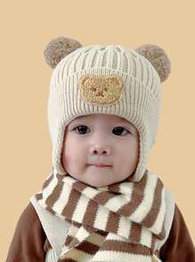 秋冬儿童保暖针织帽，护耳设计，可爱小熊图案，休闲，适合秋冬穿着，温暖舒适，流行日常穿着，可爱的儿童针织帽，婴儿针织帽 - 針織帽-小熊 - 查看 10