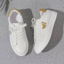 全季低領白色運動鞋，女孩學生休閒運動鞋 - 金色 - 查看 5