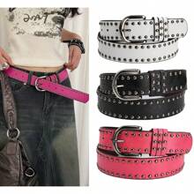 1 pieza Cinturón, Remache femenino, Cinturón ancho de moda, Estilo punk y hebilla de aguja versátil casual para verano, escuela, otoño, Halloween
