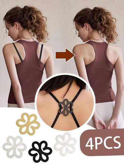 2pcs/4pcs Flower Shaped Bra Strap Clips, Invisible Anti-Slip Bra Strap Holders Women's Undergarment Accessories Invisible Slip-Proof Bra Strap Buckle For Lingerie - Crossback Straps, Transparent Buckle, Anti-Slip