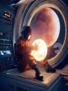 1 pieza Lámpara de luna creativa estilo INS, lámpara de mesa de noche, lámpara de noche pequeña con proyección de estrellas, luz de sueño (el color del soporte de plástico es aleatorio) - Blanco - Ver 2