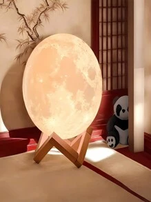 1 pieza Lámpara de luna creativa estilo INS, lámpara de mesa de noche, lámpara de noche pequeña con proyección de estrellas, luz de sueño (el color del soporte de plástico es aleatorio) - Blanco - Ver 3