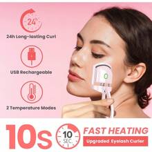 1pz Enchinador eléctrico para pestañas, Rizador de pestañas eléctrico portátil con peine de pestañas, rizador de pestañas duradero calentado por USB,navidad - Rosa - Ver 7