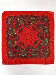 1pc Women Scarves Elegant Multi-Color Gilded Floral Printed Multifunctional Square Scarf, Ideal Gift Silk Scarves - Red - View 5