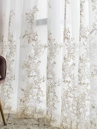 1 pieza Cortina vintage francesa de lujo y romántica de encaje, panel de cortina translúcida bordada de alta gama para dormitorio, sala de estar, blanco, elegante estilo europeo, tela de poliéster, adecuada para habitación, cocina, decoración, liviana, transpirable, Navidad, Halloween, regreso a clases, decoración de la tienda