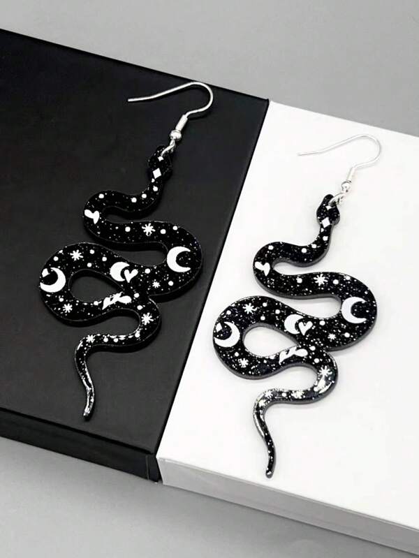 1 par de pendientes de mujer con forma de serpiente de estilo negro de material acrílico en estilo callejero y urbano para Halloween
