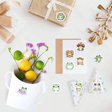 500 piezas Pegatina de enrollado de rana, pegatina de hornear, pegatina creativa de texto lindo, pegatina de taza de postre y té con leche, etiqueta para comida para llevar, pegatina de sellado - Multicolor - Ver 6