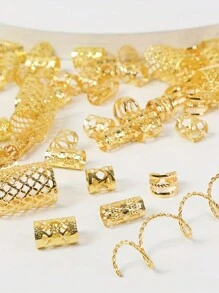 90 Chiếc Vòng Tóc Rỗng, Dreadlocks Hạt Bện Tóc Nhẫn Kẹp Dread Ổ Khóa Tết Tóc Kim Loại Còng Trang Trí/Phụ Kiện Trang Sức - Vàng - Xem 2