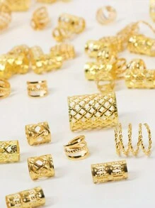 90 Chiếc Vòng Tóc Rỗng, Dreadlocks Hạt Bện Tóc Nhẫn Kẹp Dread Ổ Khóa Tết Tóc Kim Loại Còng Trang Trí/Phụ Kiện Trang Sức - Vàng - Xem 3