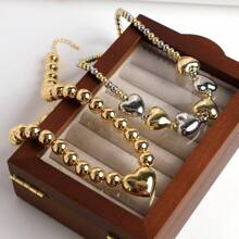 1 件大圆球珠心形吊坠项链女式金色银色心形珠子颈链项链珠宝礼物情人节 - 愛心 - 查看 3