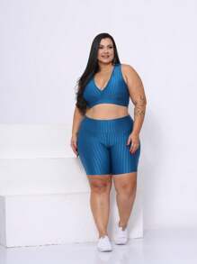 Short Legging Leg Feminino Academia Esportiva High Waist 3D Plus Size Fitness Yoga - Màu xanh lam - Xem 9