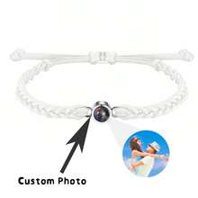 個性化照片投影編織手鍊，週年紀念情人節禮物給女友 - 黑色 - 查看 2