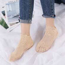 Sports Outdoor 5pairs Lace Trim Short Socks For Women, Lightweight Embroidered Mesh Breathable Mid-Calf Socks For Spring And Summer - Multicolor - View 12