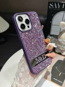 1 Ốp điện thoại màu đen đính đá tùy chỉnh, Ốp điện thoại thiết kế cá nhân với số và chữ may mắn đính đá toàn phần, tương thích với dòng 15 Pro Max/S24U - Màu tím - Xem 7