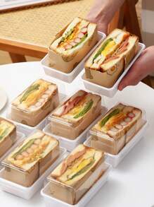 10 cái/12 cái/15 cái Hộp nhựa hình chữ nhật đựng bánh sandwich có nắp trong suốt, đựng bánh mì, bánh sandwich, xúc xích, bánh ngọt, khoai tây chiên, gà rán, đồ ăn đóng hộp, cắm trại di động, đồ ăn trưa, bảo quản thực phẩm - Trong sáng - Xem 5