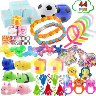 44pcs Creative Party Toy Set, Birthday Gift Toys, Gift Bag Fillers, Treasure Box Carnival Prizes, Party Favors (Styles And Colors Random)