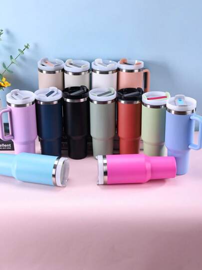 1pc 1200ML Stainless Steel Double Layer Vacuum Insulated Outdoor Sports Car Big Capacity 40OZ Second Generation Thermal Cup With Multiple Color Spray Paint & 1pc PP Straw. Suitable For Parties & Gifts, And Cup Brush, Silicone Straw And Base Mat Accessories Are Available For Separate Purchase.