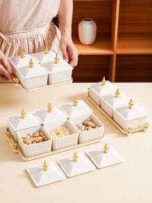 1 Set Snack Plate Tray Set, Snack, Candy, Dried Fruit, Cookie Storage Set, Wedding & Holiday Decorative Tray Set - Beige - View 12