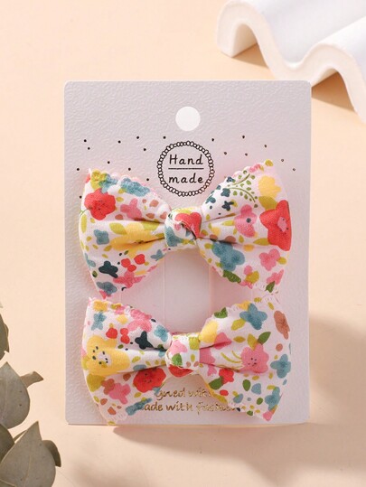 2 szt. Spinki do włosów ze wzorem kwiatowym z muszką, minimalistyczny kwiatowy zestaw spinek do włosów dla dziewczęcego kucyka, akcesoria do włosów na powrót do szkoły