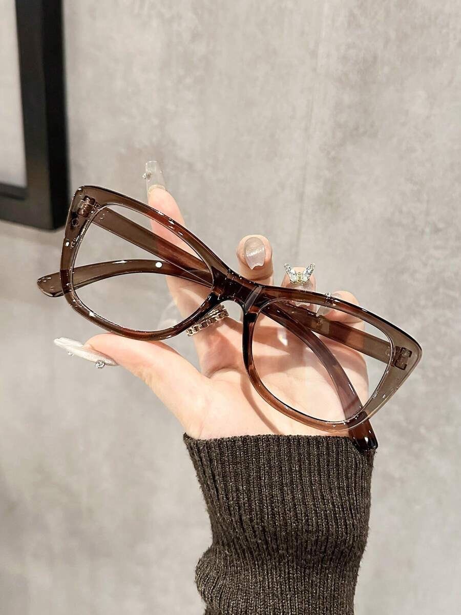 1 pieza Gafas elegantes y estéticas de estilo coreano de alta gama transparentes para el uso diario, al aire libre, viajes, conducción, campamento, oficina y lectura, accesorios de gafas para mujeres - transparente - Ver 1