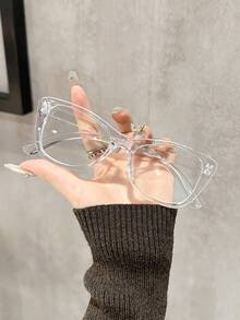 1 pieza Gafas elegantes y estéticas de estilo coreano de alta gama transparentes para el uso diario, al aire libre, viajes, conducción, campamento, oficina y lectura, accesorios de gafas para mujeres - transparente - Ver 3