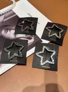 4件装女士水钻星星发夹刘海发夹巴洛克风格发饰Y2k，发夹爪夹，学生用品，派对造型 - 彩色 - 查看 3