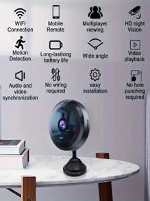 Mini WiFi Surveillance Camera, 2.4G WiFi Monitor Night Vision Motion Detection Camera, Family Security Camera, Monitoring Wide-Angle Detection IP Camera - Black - View 2