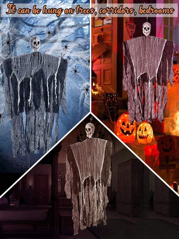 1pc Yard Decoration Cheesecloth Skeleton Hanging Prop For Ghost Party Haunted House Bar Scene Decor,Christmas - Black - View 2