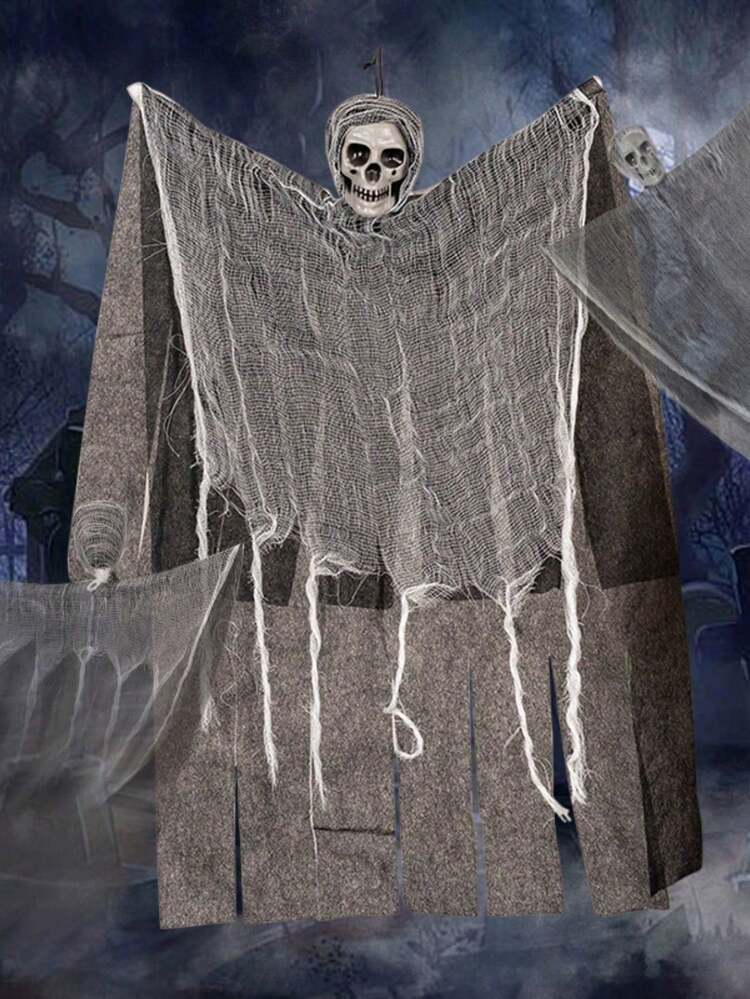 1pc Yard Decoration Cheesecloth Skeleton Hanging Prop For Ghost Party Haunted House Bar Scene Decor,Christmas - Black - View 7