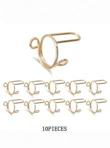 10pcs Gold/Silver Tone Fashion Metal Nail Rings, Detachable Design For Nail Art Decoration - Multicolor - View 9